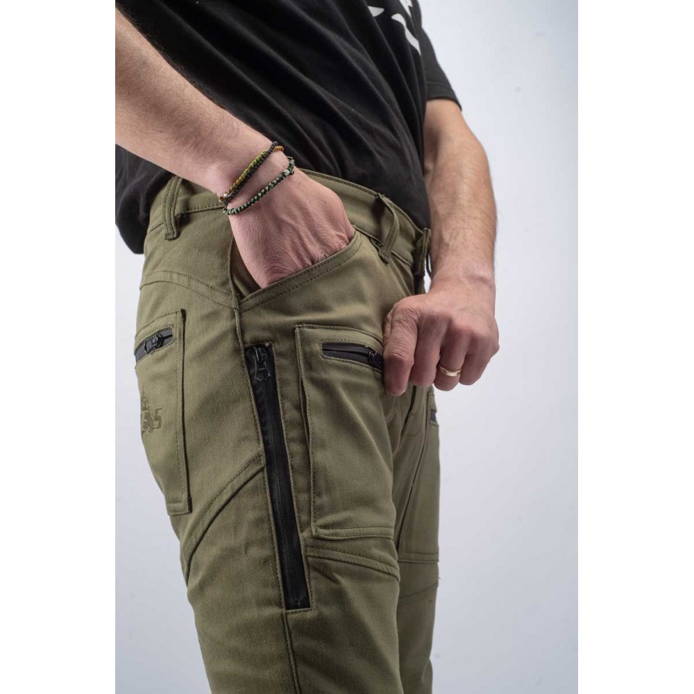 PES Cargo Core Motorcycle Jeans – Level 2 Protectors, PES Invicta Technology™ Single-Layer AA Certified, Green