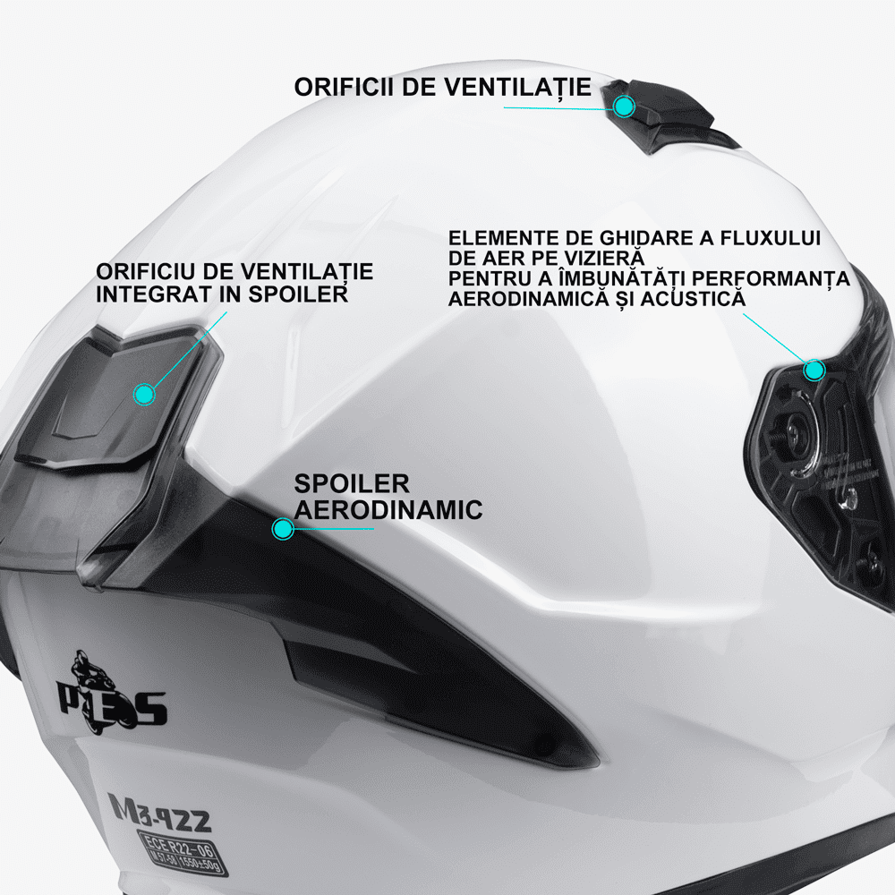 Casca Moto Integrală PES M3-922, Ochelari Polarizați, Protecție Full Face pentru Motocicletă, Scuter și ATV, ECE R22-06, DOT, Alba
