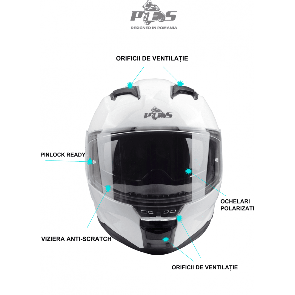 Casca Moto Integrală PES M3-922, Ochelari Polarizați, Protecție Full Face pentru Motocicletă, Scuter și ATV, ECE R22-06, DOT, Alba