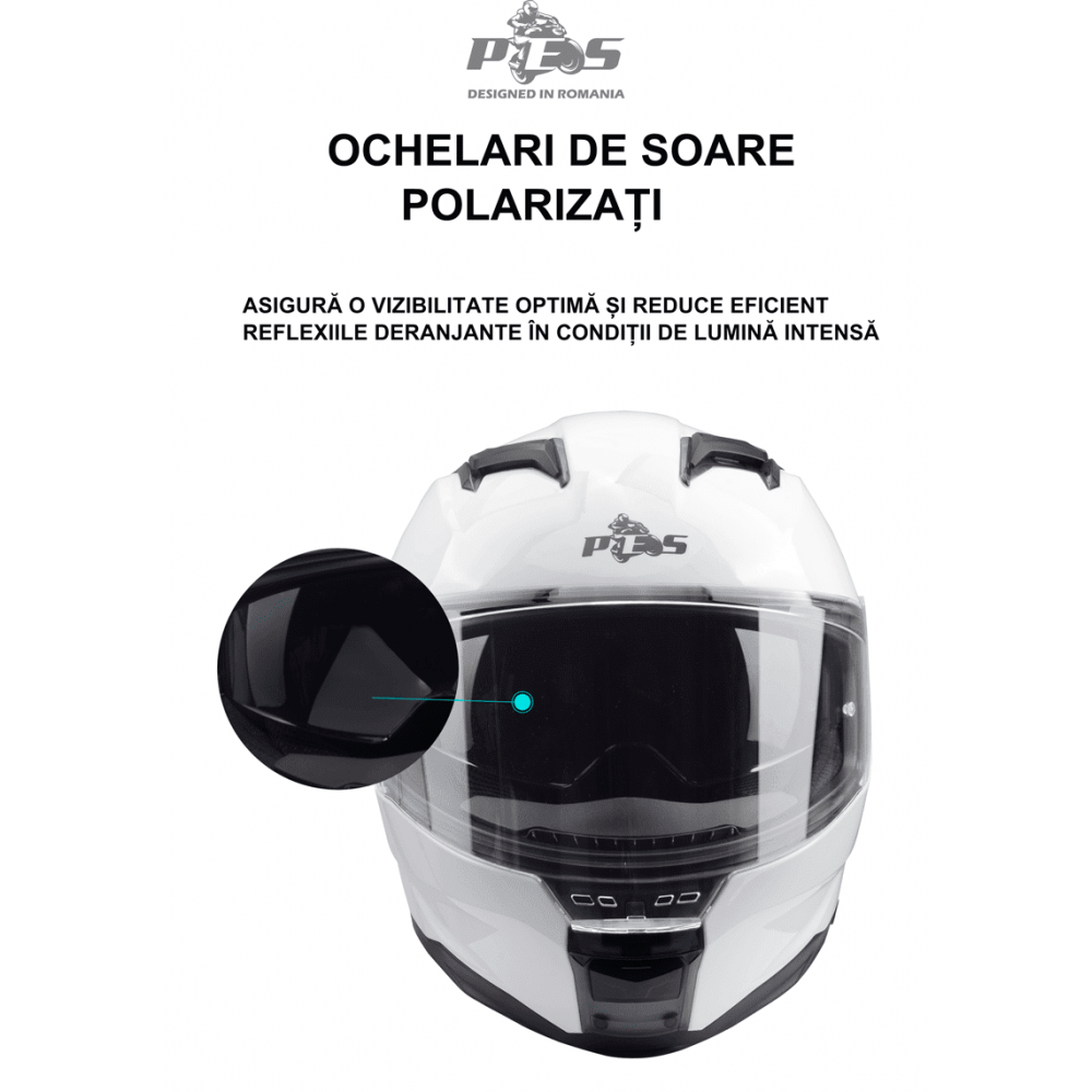 Casca Moto Integrală PES M3-922, Ochelari Polarizați, Protecție Full Face pentru Motocicletă, Scuter și ATV, ECE R22-06, DOT, Alba