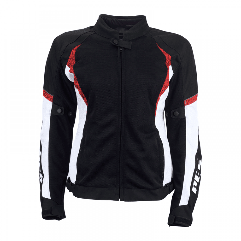 PES Lady Red Women's Summer Motorcycle Jacket – Breathable Mesh, CE Level 2 Protectors, Detachable Rain Liner