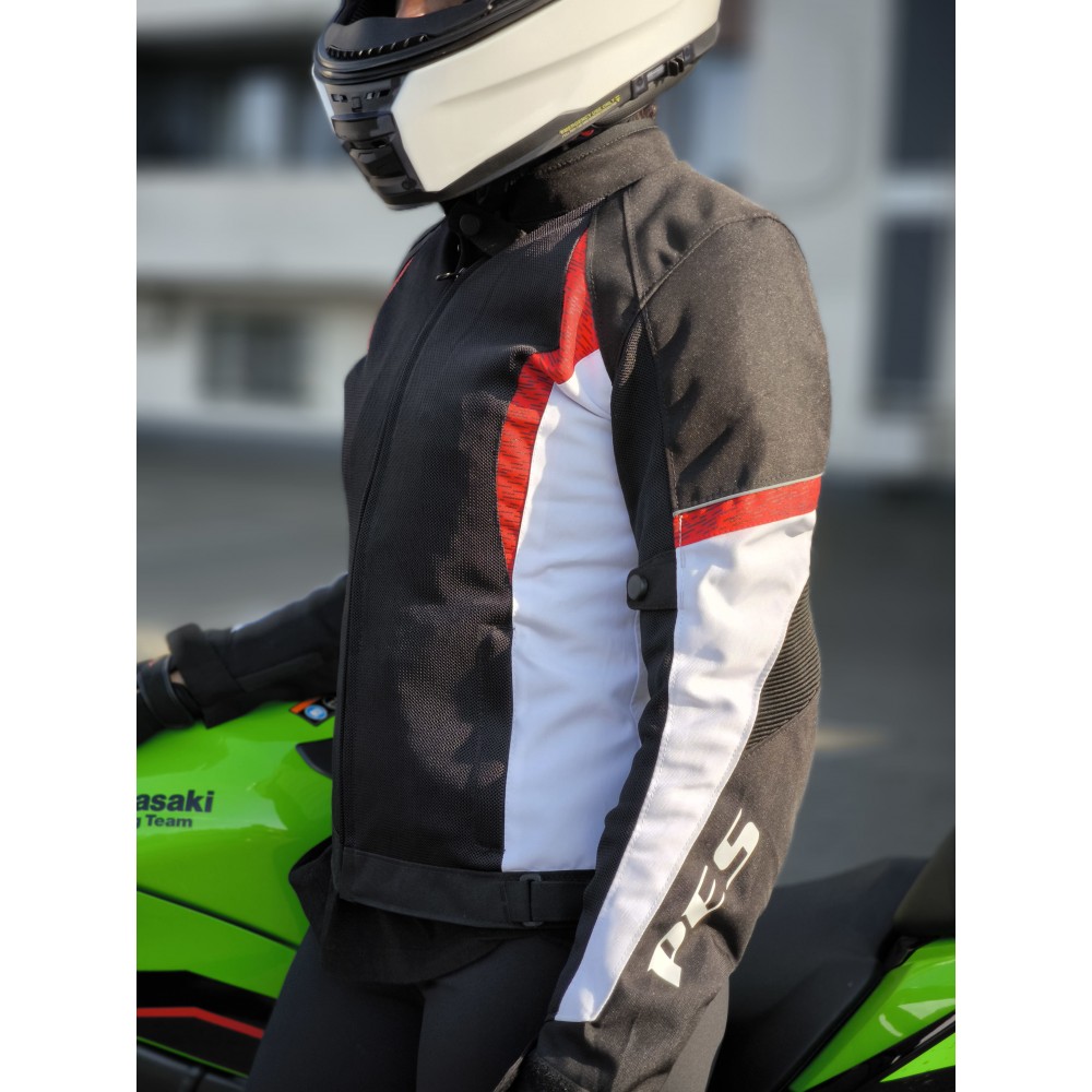 PES Lady Red Women's Summer Motorcycle Jacket – Breathable Mesh, CE Level 2 Protectors, Detachable Rain Liner