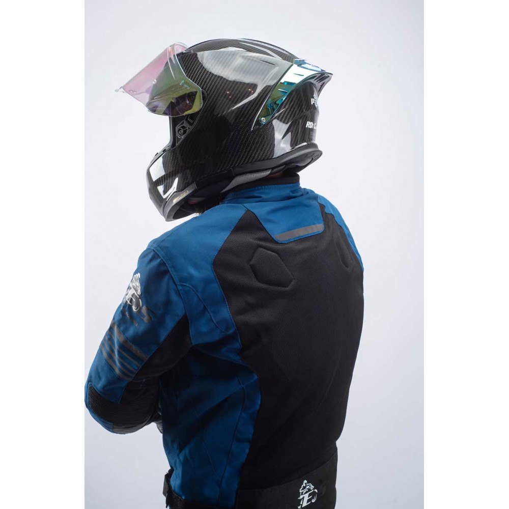 PES Grand Air Blue Men's Summer Motorcycle Jacket – Ventilated Mesh, Level 2 Protectors, AA Certification, Removable Rain Liner