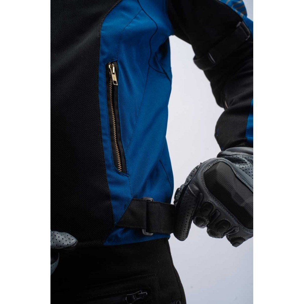 PES Grand Air Blue Men's Summer Motorcycle Jacket – Ventilated Mesh, Level 2 Protectors, AA Certification, Removable Rain Liner