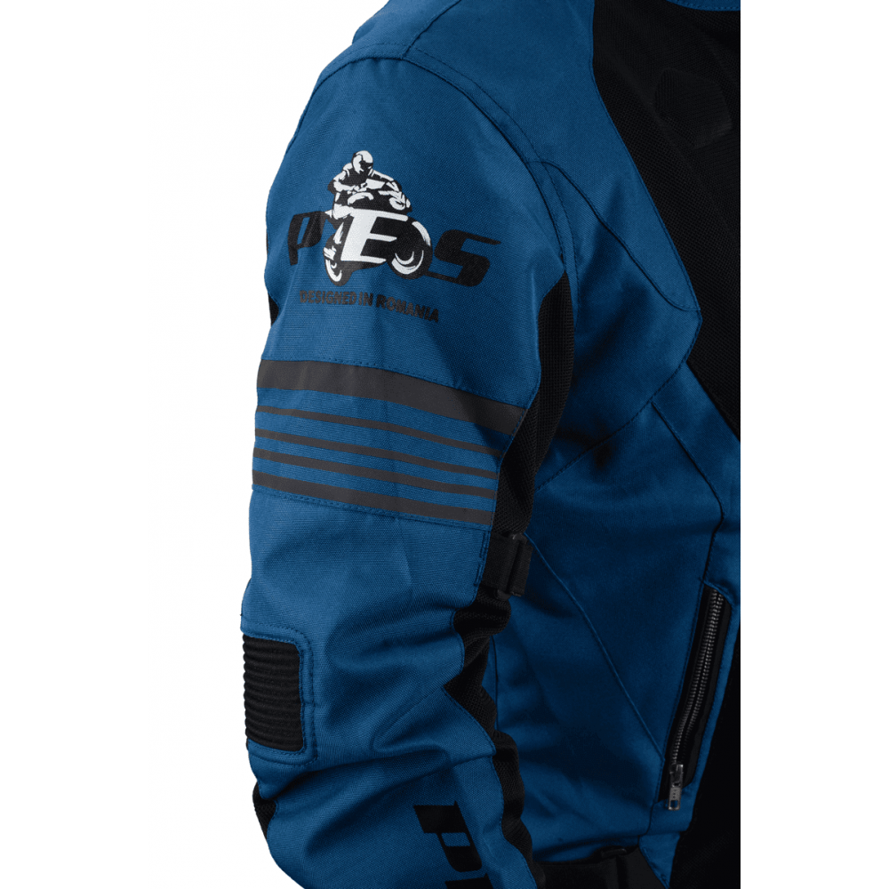 PES Grand Air Blue Men's Summer Motorcycle Jacket – Ventilated Mesh, Level 2 Protectors, AA Certification, Removable Rain Liner