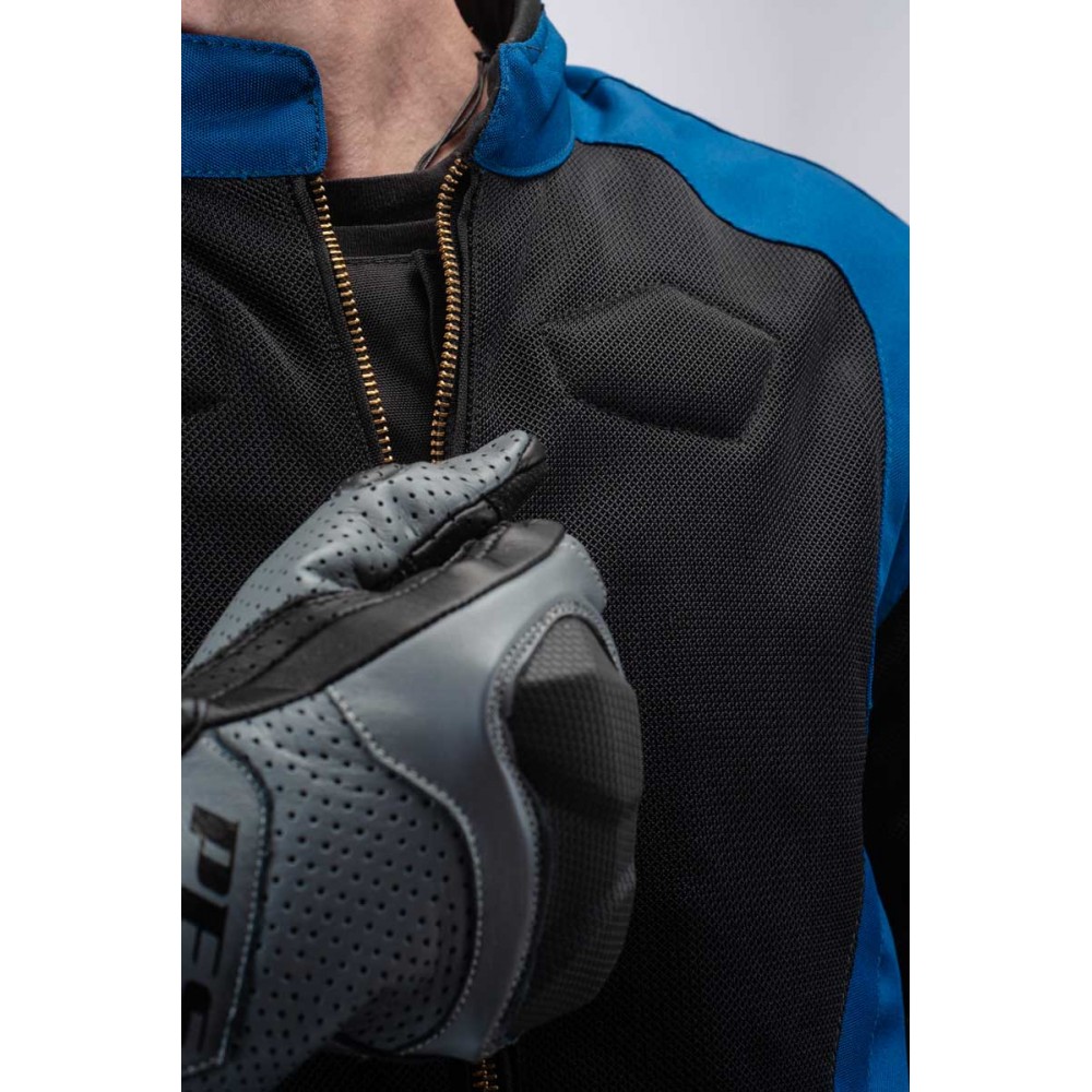 PES Grand Air Blue Men's Summer Motorcycle Jacket – Ventilated Mesh, Level 2 Protectors, AA Certification, Removable Rain Liner
