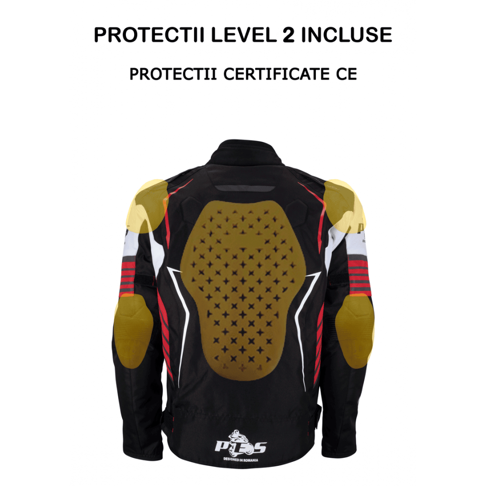 PES Grand 4-Season Motorcycle Jacket with CE Level 2 Protectors, Waterproof, Removable Winter Liner, Red