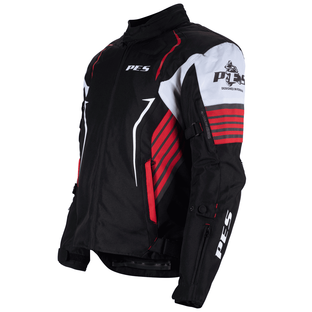 PES Grand 4-Season Motorcycle Jacket with CE Level 2 Protectors, Waterproof, Removable Winter Liner, Red