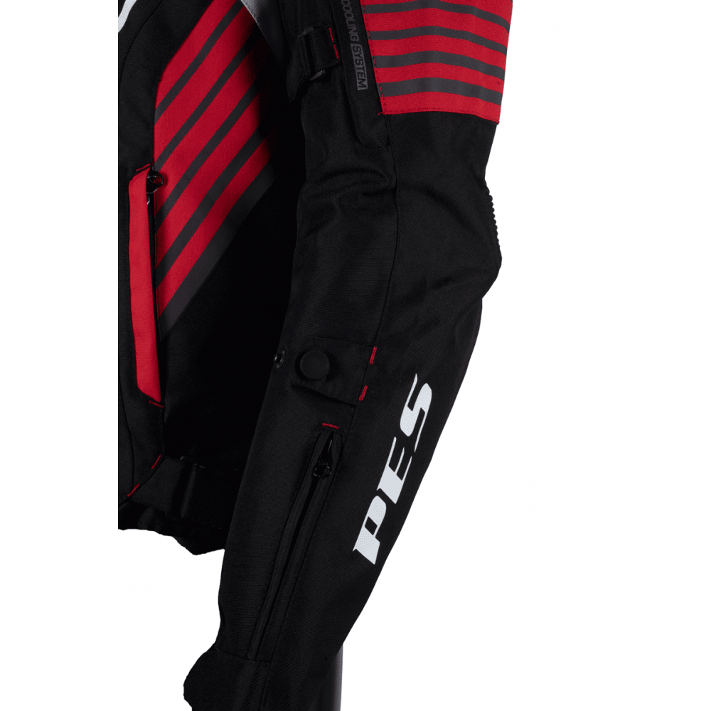 PES Grand 4-Season Motorcycle Jacket with CE Level 2 Protectors, Waterproof, Removable Winter Liner, Red