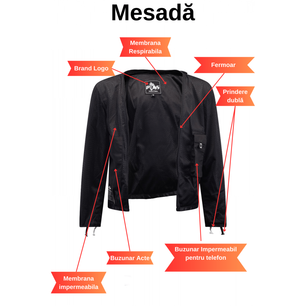 PES Grand Air Summer Motorcycle Jacket, CE Level 2 Protectors, Breathable Mesh, Waterproof, Designed in Romania
