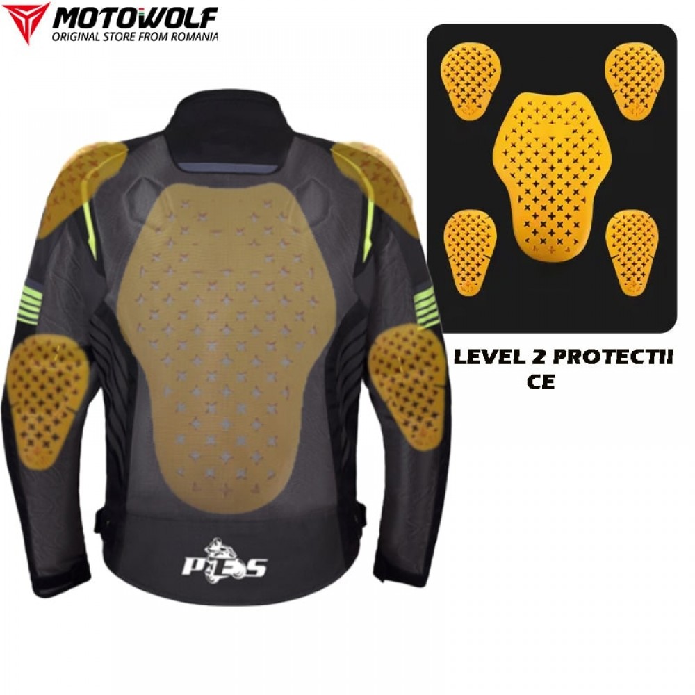 PES Grand Air Summer Motorcycle Jacket, CE Level 2 Protectors, Breathable Mesh, Waterproof, Designed in Romania