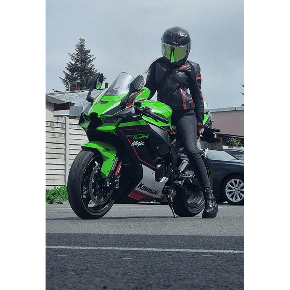 Women's Motorcycle Leather Jacket with Level 2 Armor – Ideal for Summer and Spring, PES, Black/Pink