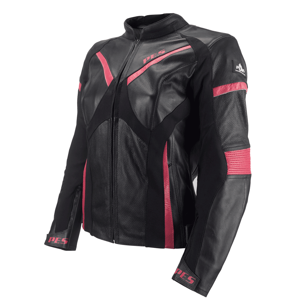 Women's Motorcycle Leather Jacket with Level 2 Armor – Ideal for Summer and Spring, PES, Black/Pink