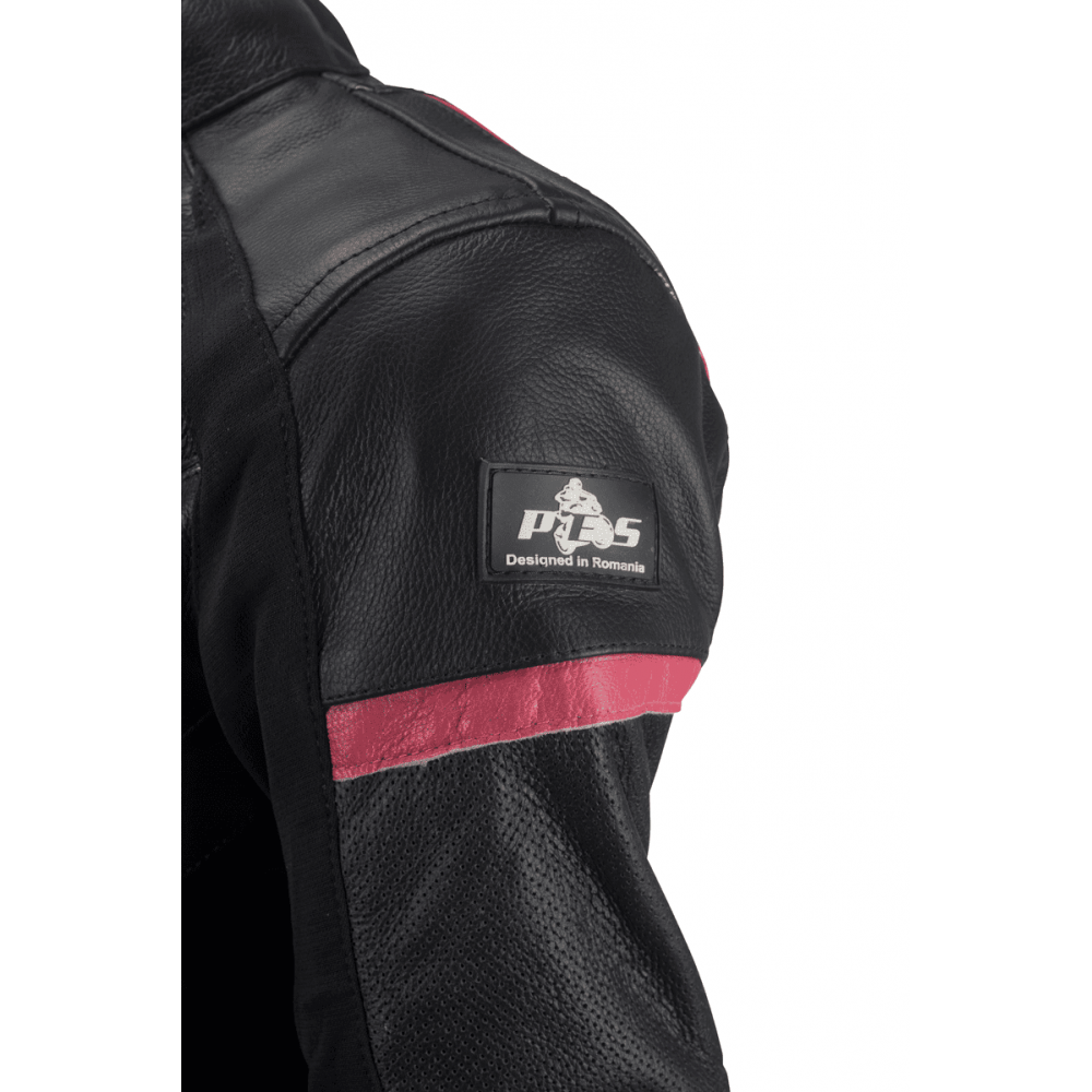 Women's Motorcycle Leather Jacket with Level 2 Armor – Ideal for Summer and Spring, PES, Black/Pink