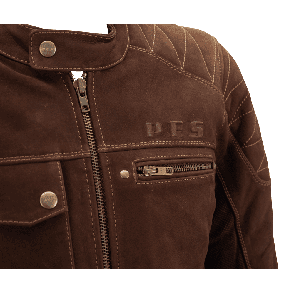 PES Urban Nubuck Motorcycle Jacket in Natural Nubuck Leather – CE Level 2 Protectors, Detachable Insulated Winter Liner, Front and Rear Ventilation, Abrasion Class AA