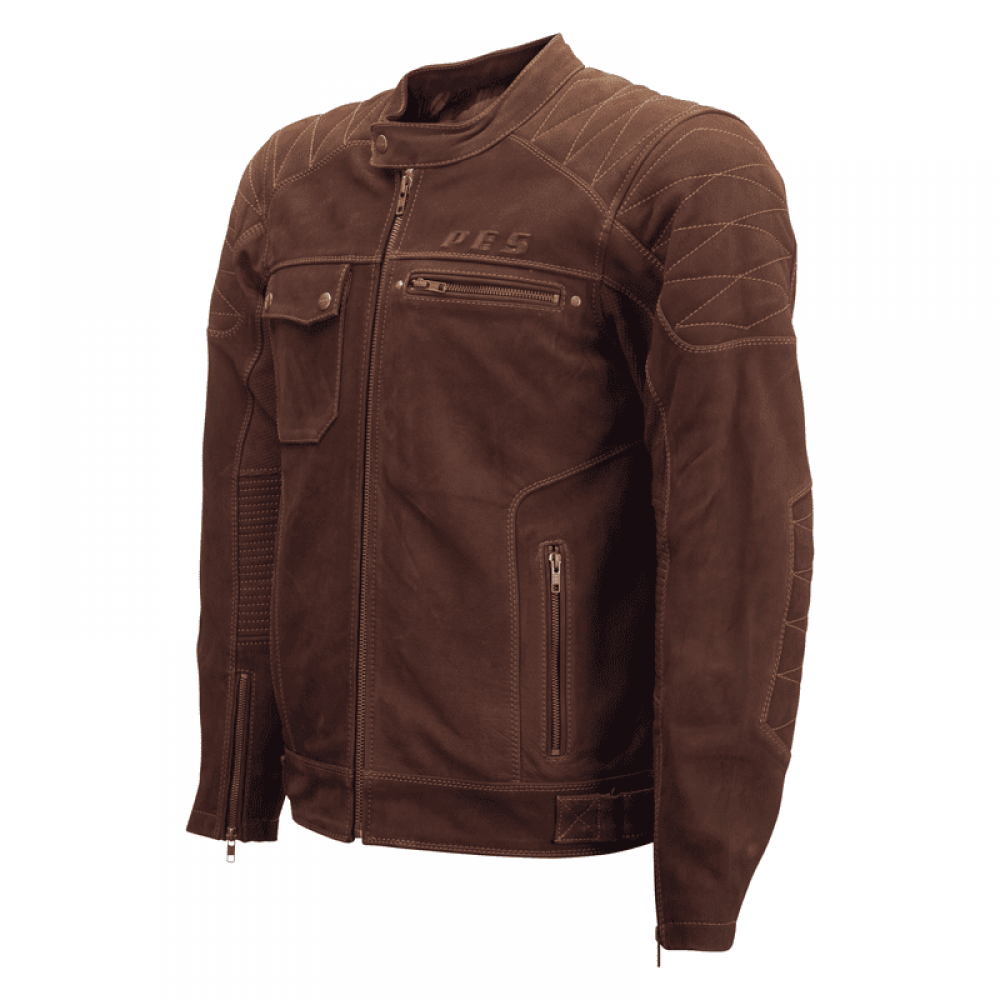 PES Urban Nubuck Motorcycle Jacket in Natural Nubuck Leather – CE Level 2 Protectors, Detachable Insulated Winter Liner, Front and Rear Ventilation, Abrasion Class AA