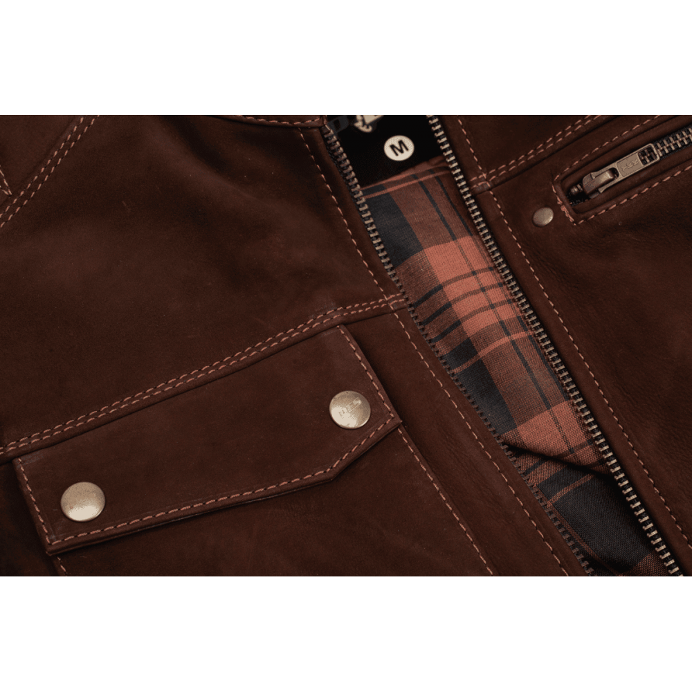 PES Urban Nubuck Motorcycle Jacket in Natural Nubuck Leather – CE Level 2 Protectors, Detachable Insulated Winter Liner, Front and Rear Ventilation, Abrasion Class AA