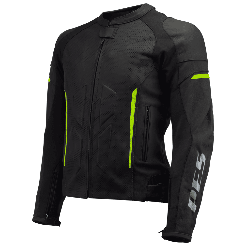 PES Sport Perforated Leather Motorcycle Jacket with CE Level 2 Protectors – Ideal for Men, Black - Warm & Cold Seasons