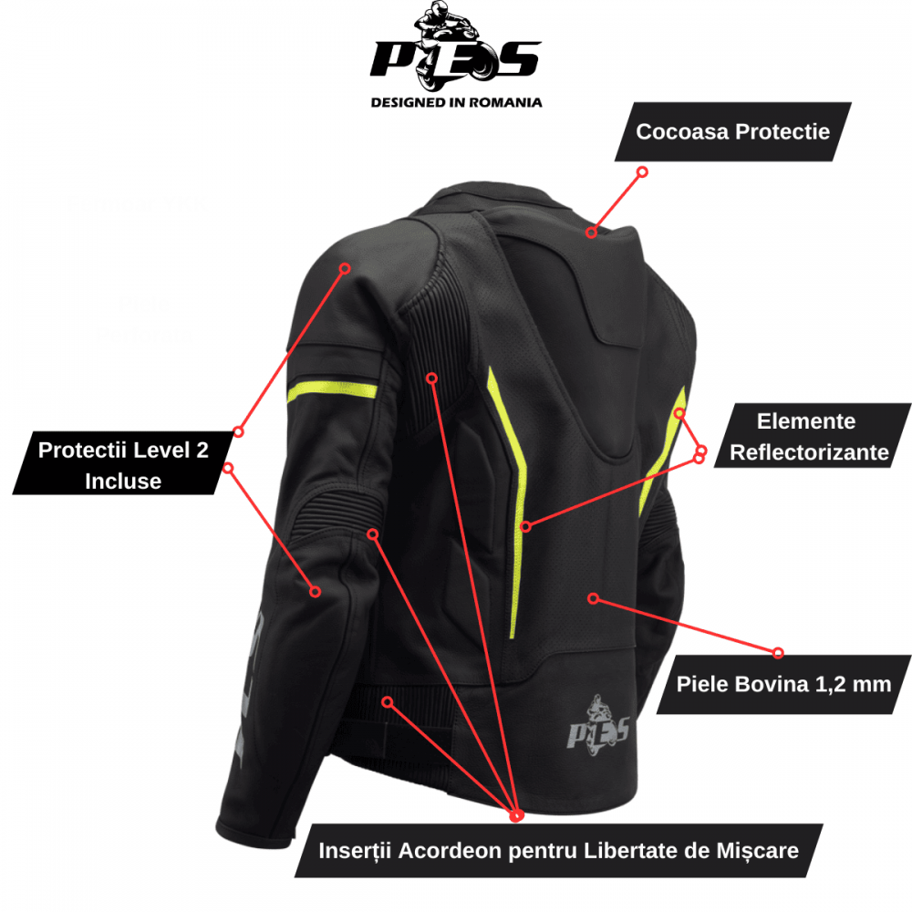 PES Sport Perforated Leather Motorcycle Jacket with CE Level 2 Protectors – Ideal for Men, Black - Warm & Cold Seasons