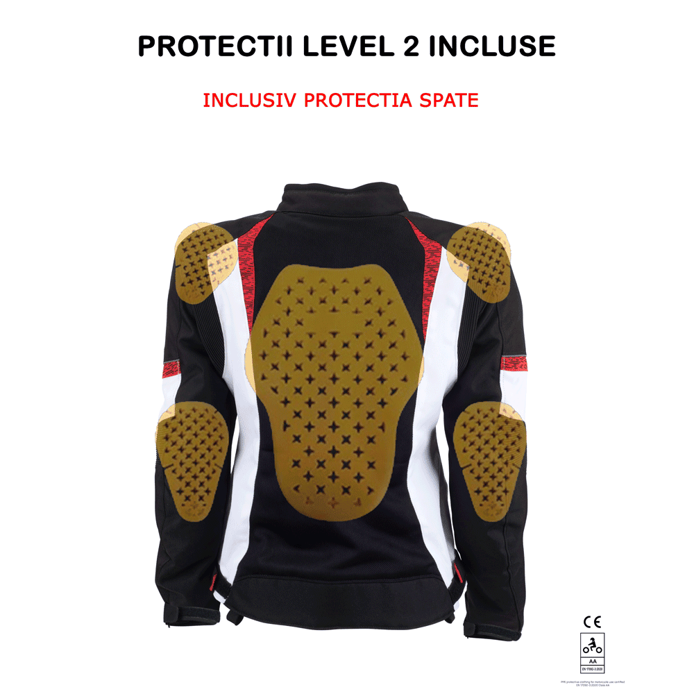 PES Lady Red Women's Summer Motorcycle Jacket – Breathable Mesh, CE Level 2 Protectors, Detachable Rain Liner