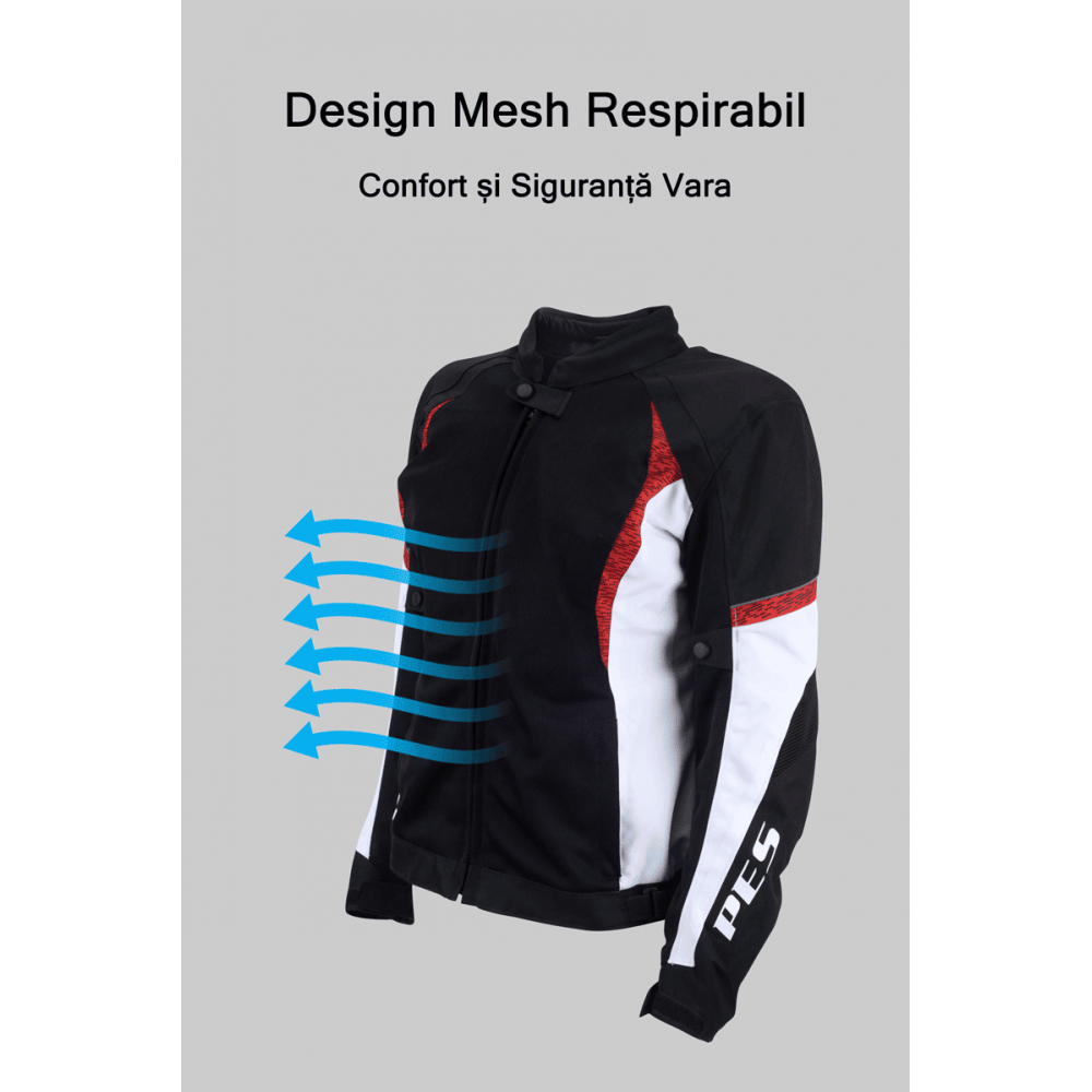 PES Lady Red Women's Summer Motorcycle Jacket – Breathable Mesh, CE Level 2 Protectors, Detachable Rain Liner