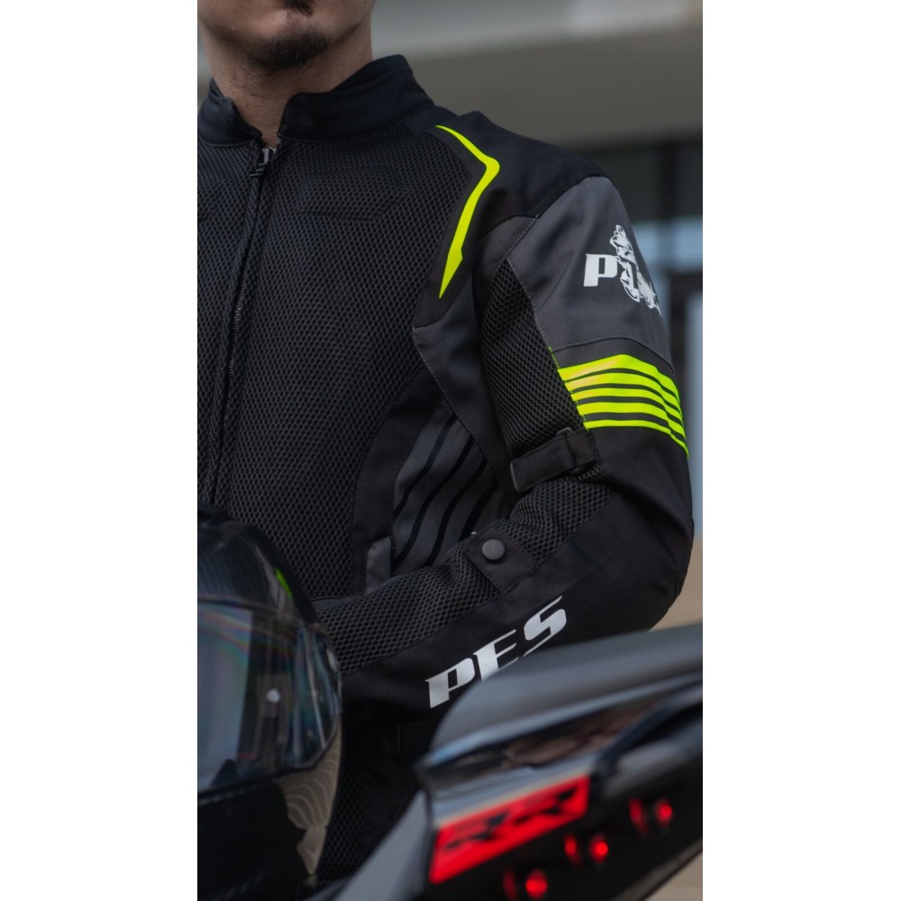 PES Grand Air 2.0 Summer Motorcycle Jacket with CE Level 2 Protectors | 3-in-1 Waterproof Membrane | AA Certification, Green