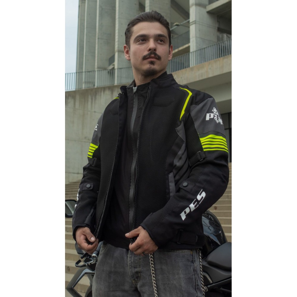 PES Grand Air 2.0 Summer Motorcycle Jacket with CE Level 2 Protectors | 3-in-1 Waterproof Membrane | AA Certification, Green