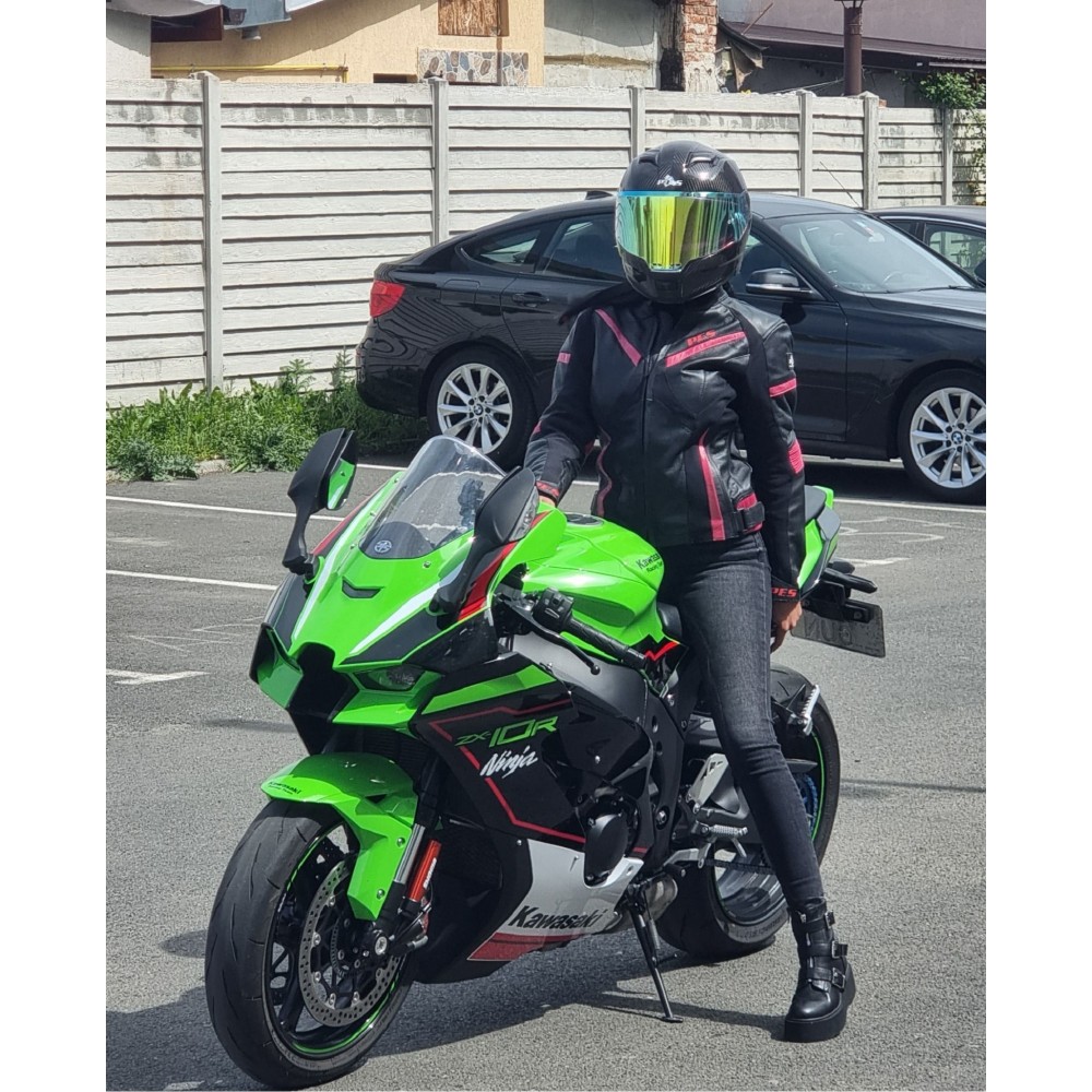 Women's Motorcycle Leather Jacket with Level 2 Armor – Ideal for Summer and Spring, PES, Black/Pink