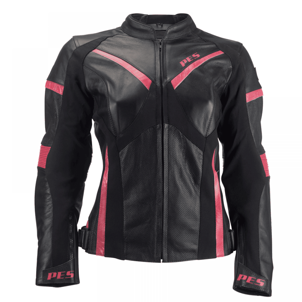 Women's Motorcycle Leather Jacket with Level 2 Armor – Ideal for Summer and Spring, PES, Black/Pink