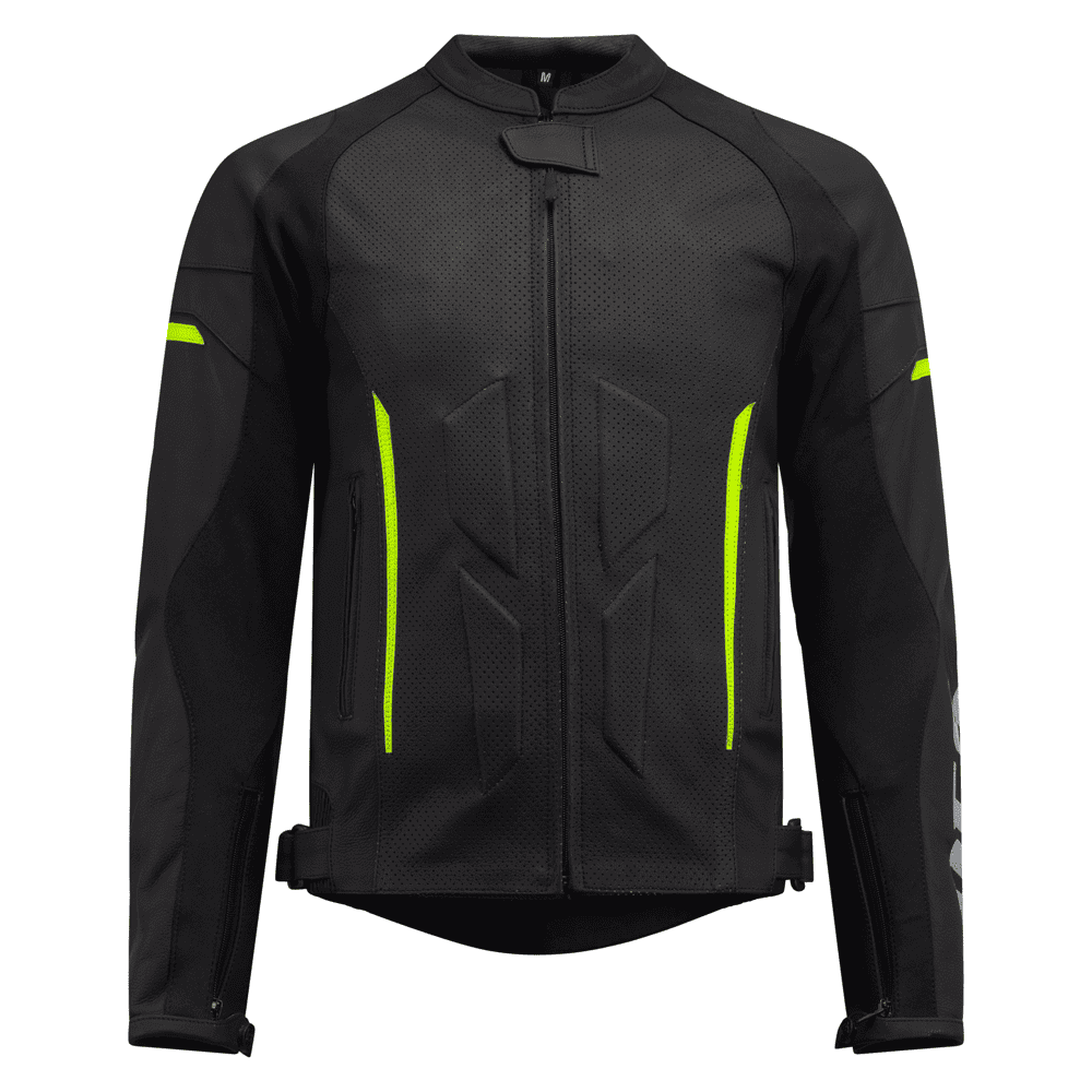 PES Sport Perforated Leather Motorcycle Jacket with CE Level 2 Protectors – Ideal for Men, Black - Warm & Cold Seasons