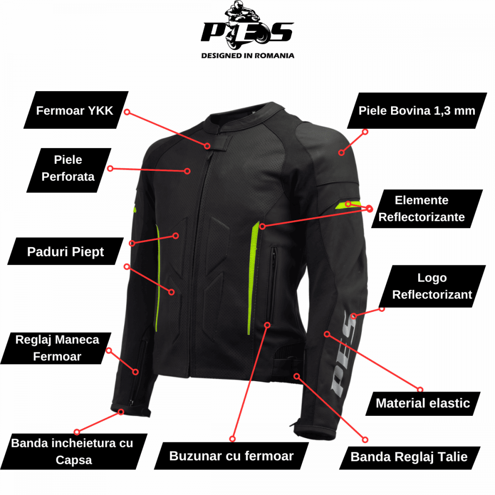 PES Sport Perforated Leather Motorcycle Jacket with CE Level 2 Protectors – Ideal for Men, Black - Warm & Cold Seasons