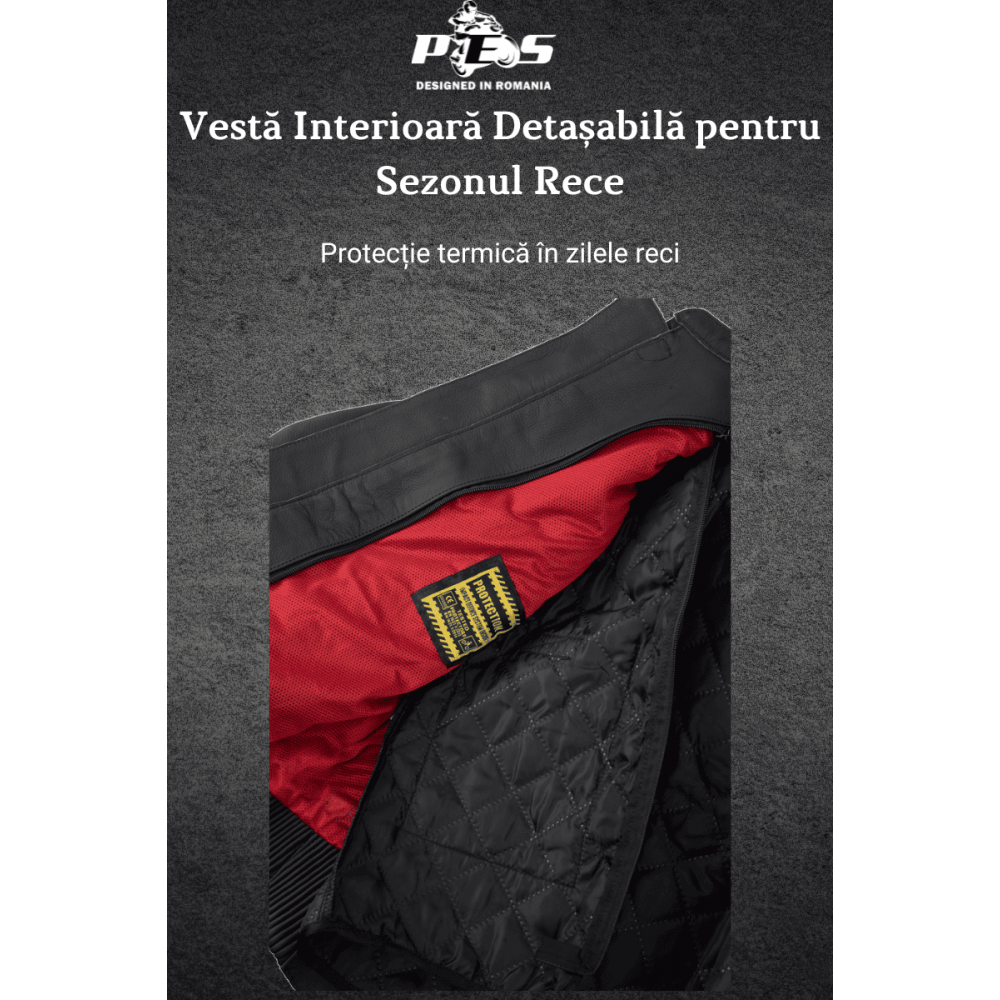 PES Sport Perforated Leather Motorcycle Jacket with CE Level 2 Protectors – Ideal for Men, Black - Warm & Cold Seasons
