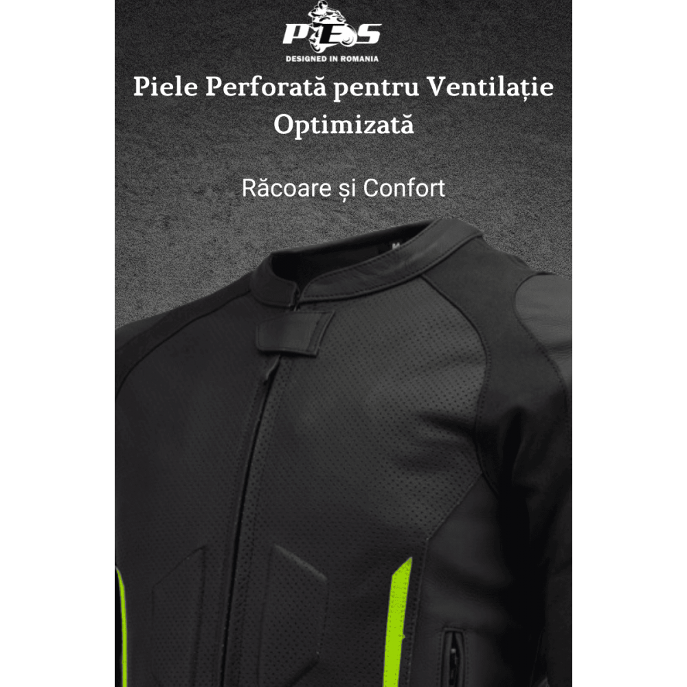 PES Sport Perforated Leather Motorcycle Jacket with CE Level 2 Protectors – Ideal for Men, Black - Warm & Cold Seasons