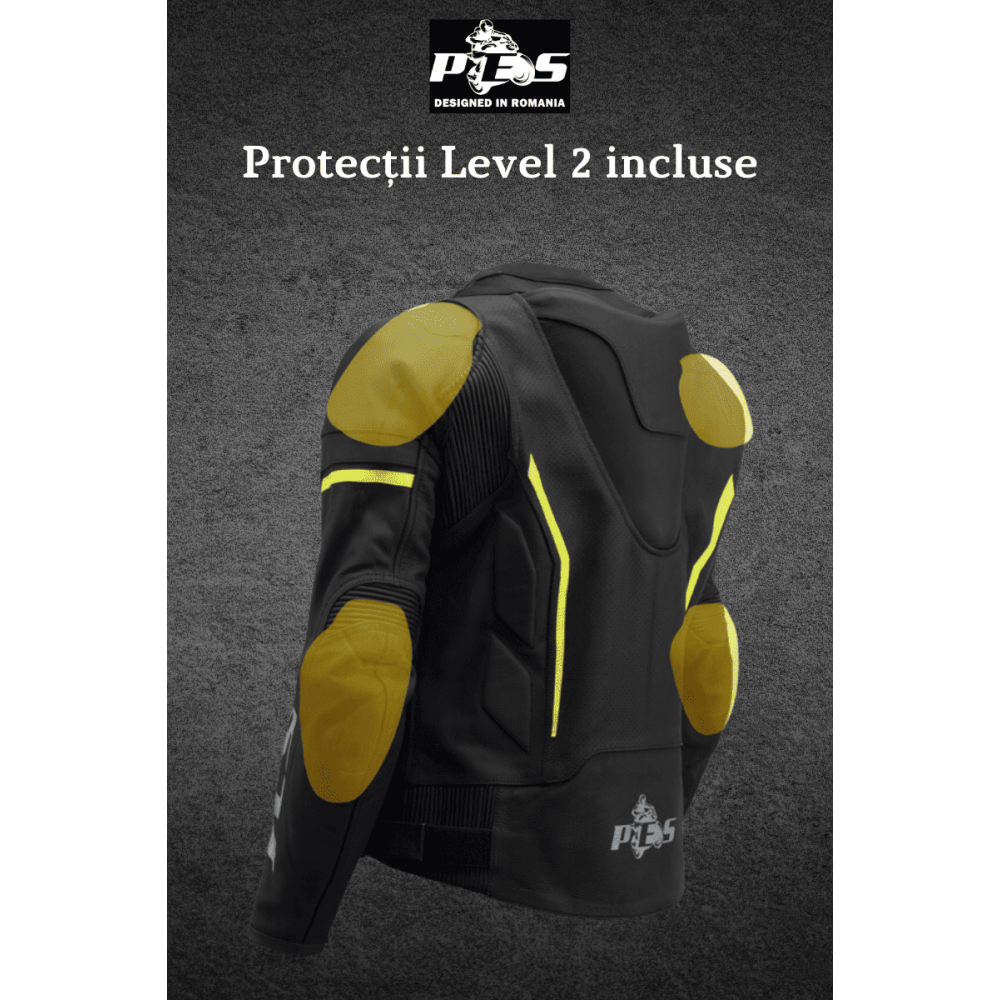 PES Sport Perforated Leather Motorcycle Jacket with CE Level 2 Protectors – Ideal for Men, Black - Warm & Cold Seasons