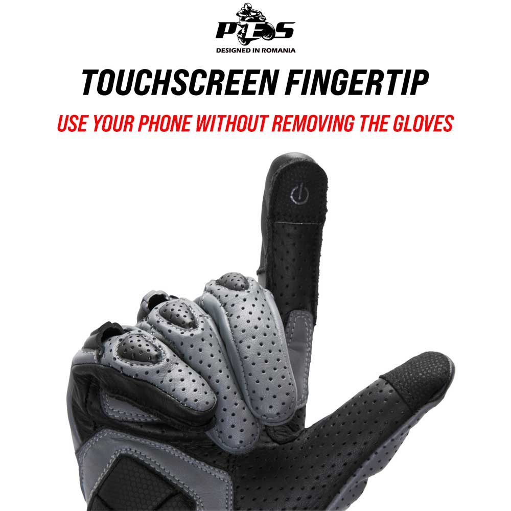 PES Asphalt Air Perforated Leather Motorcycle Gloves – Summer, 1KP, Touchscreen, TPU Protection