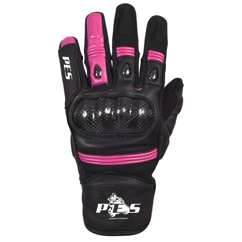 PES Women's Motorcycle Gloves - Premium Leather, Carbon Protection, Touchscreen Functionality