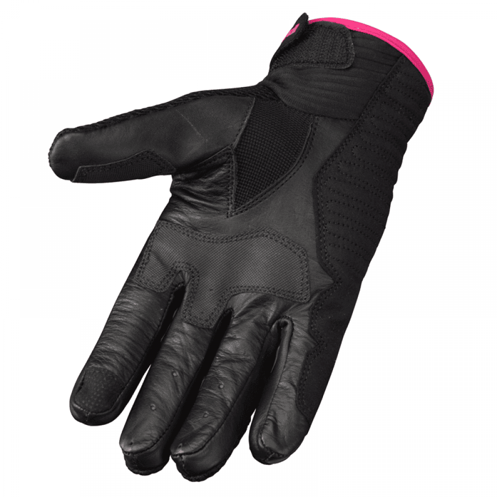 PES Women's Motorcycle Gloves Leather & Textile – Protection and Comfort for Warm Season, Pink/Black