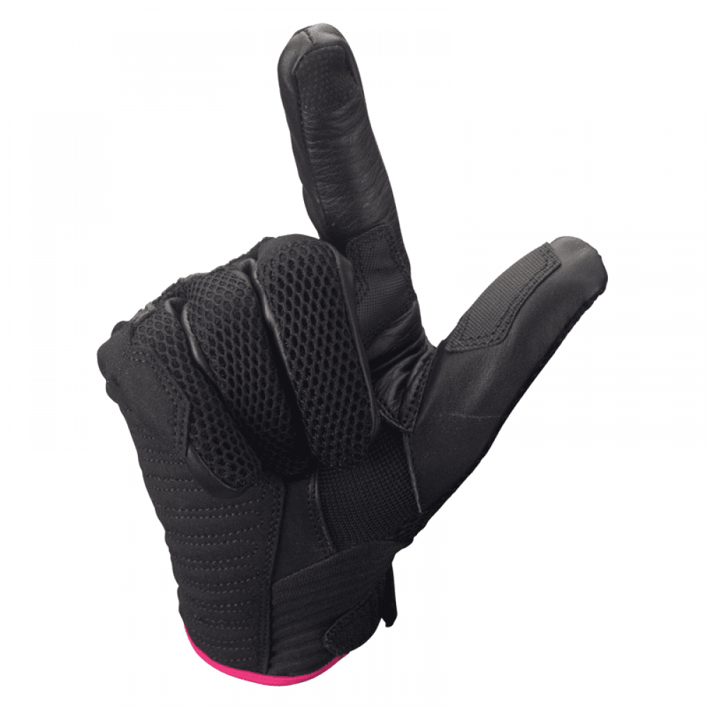 PES Women's Motorcycle Gloves Leather & Textile – Protection and Comfort for Warm Season, Pink/Black