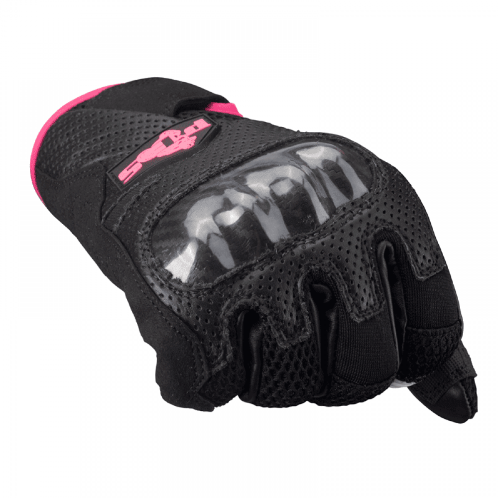 PES Women's Motorcycle Gloves Leather & Textile – Protection and Comfort for Warm Season, Pink/Black