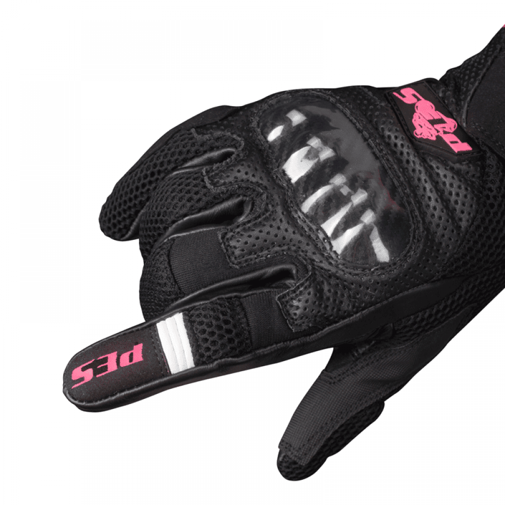 PES Women's Motorcycle Gloves Leather & Textile – Protection and Comfort for Warm Season, Pink/Black