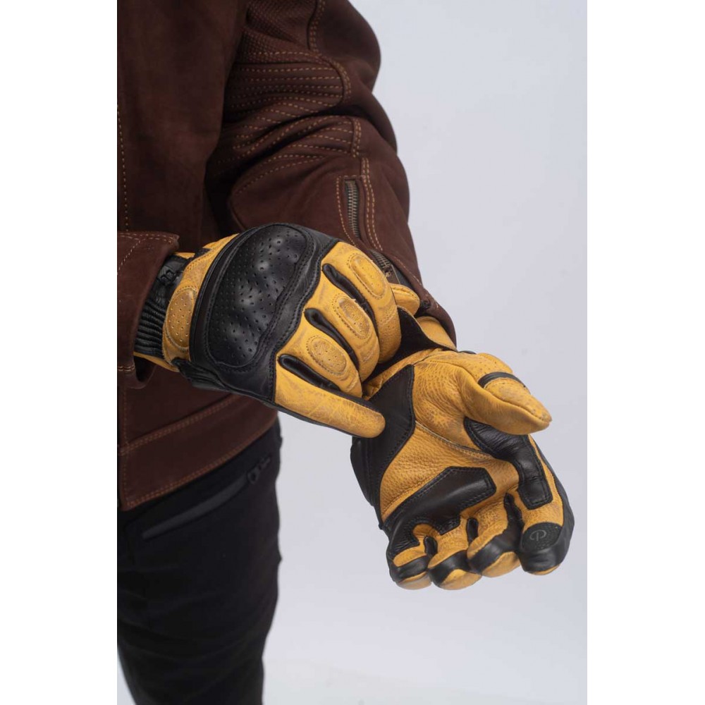 PES Venue Men's Perforated Leather Motorcycle Gloves with TPU Protectors, Touchscreen Function and 1KP Certification