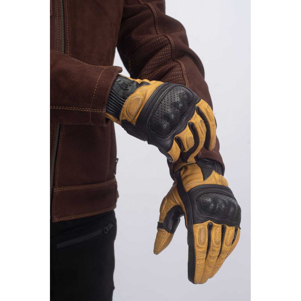 PES Venue Men's Perforated Leather Motorcycle Gloves with TPU Protectors, Touchscreen Function and 1KP Certification