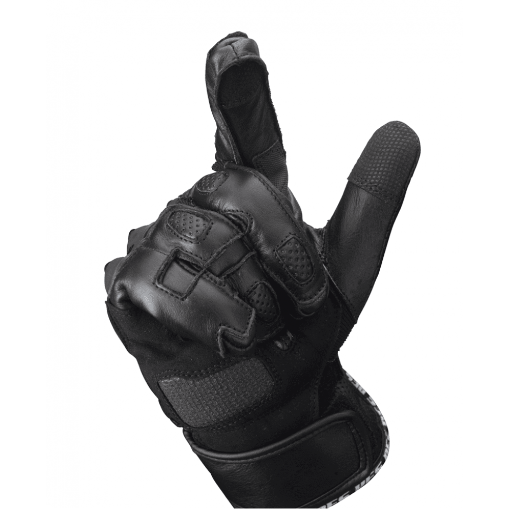 PES Long Leather Motorcycle Gloves with TPU Protectors, Touchscreen and Ventilation - Safety and Comfort, Black