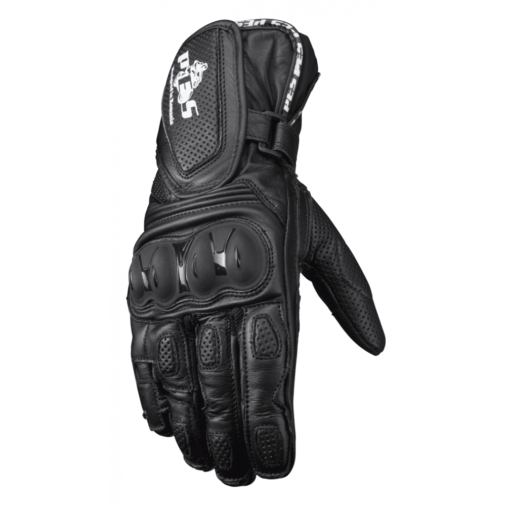 PES Long Leather Motorcycle Gloves with TPU Protectors, Touchscreen and Ventilation - Safety and Comfort, Black