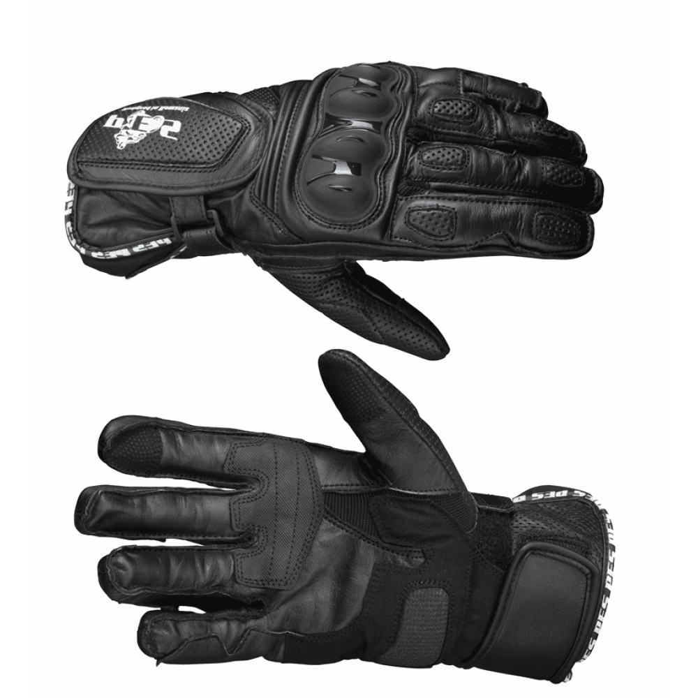 PES Long Leather Motorcycle Gloves with TPU Protectors, Touchscreen and Ventilation - Safety and Comfort, Black