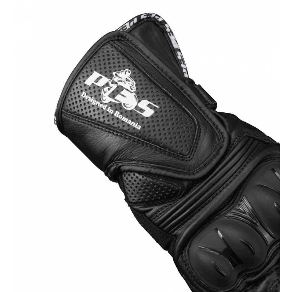 PES Long Leather Motorcycle Gloves with TPU Protectors, Touchscreen and Ventilation - Safety and Comfort, Black