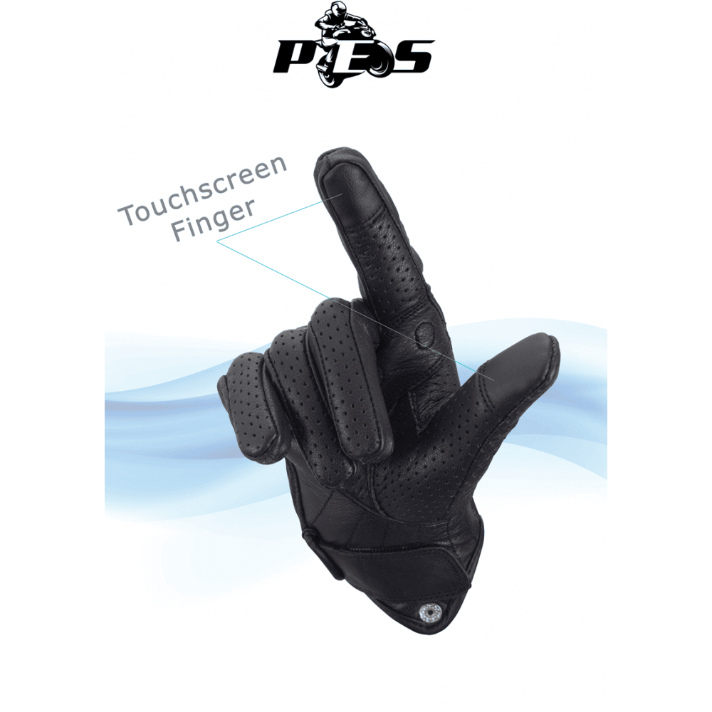 PES Perforated Leather Motorcycle Gloves with Carbon Protection – Functional and Durable, Black