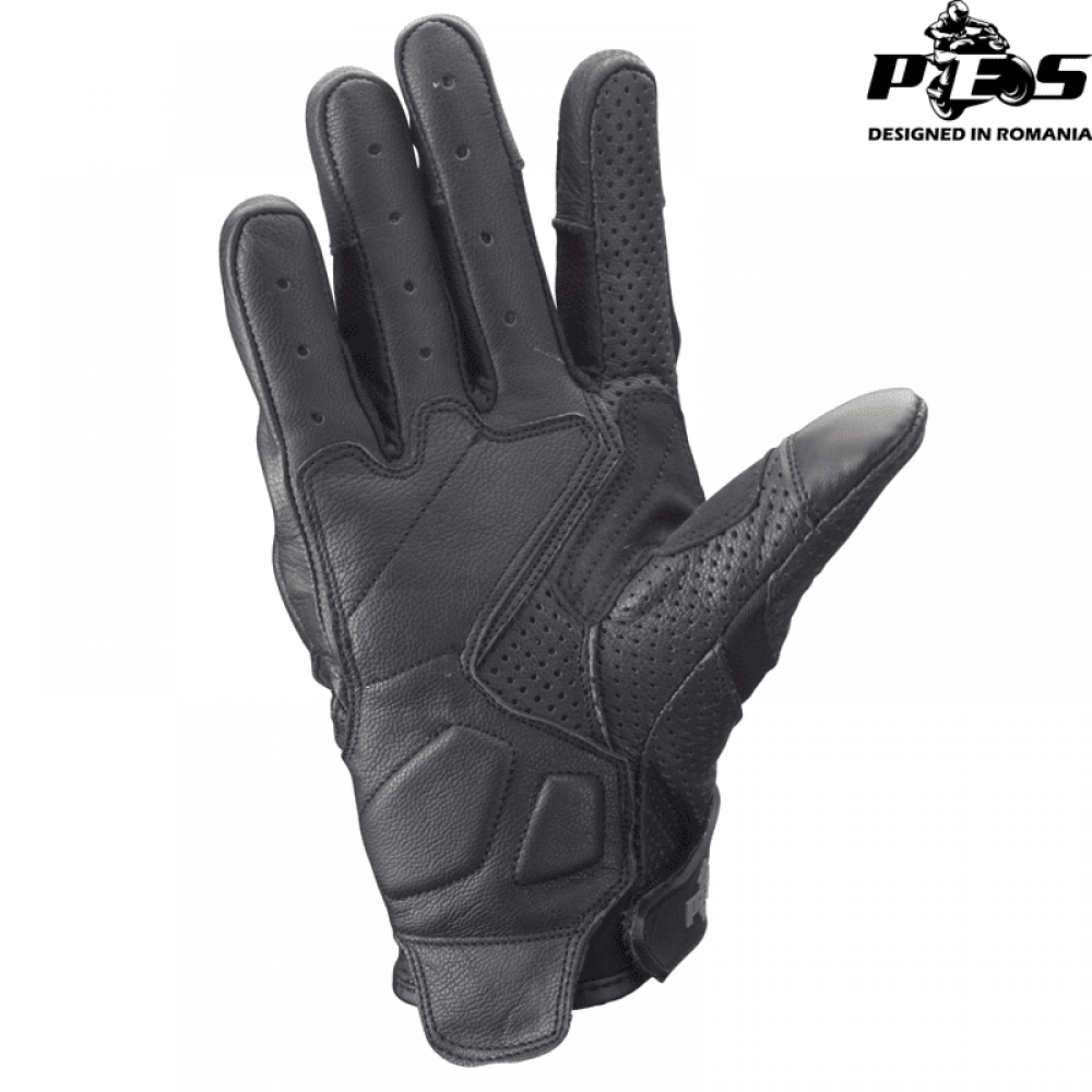 PES Perforated Leather Motorcycle Gloves – Carbon Protection, Touchscreen, Ventilated, Black