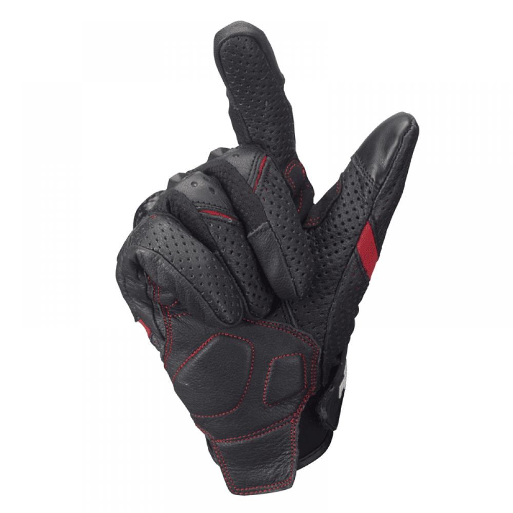 PES Perforated Leather Motorcycle Gloves – Carbon Protection, Touchscreen, Ventilated, Red