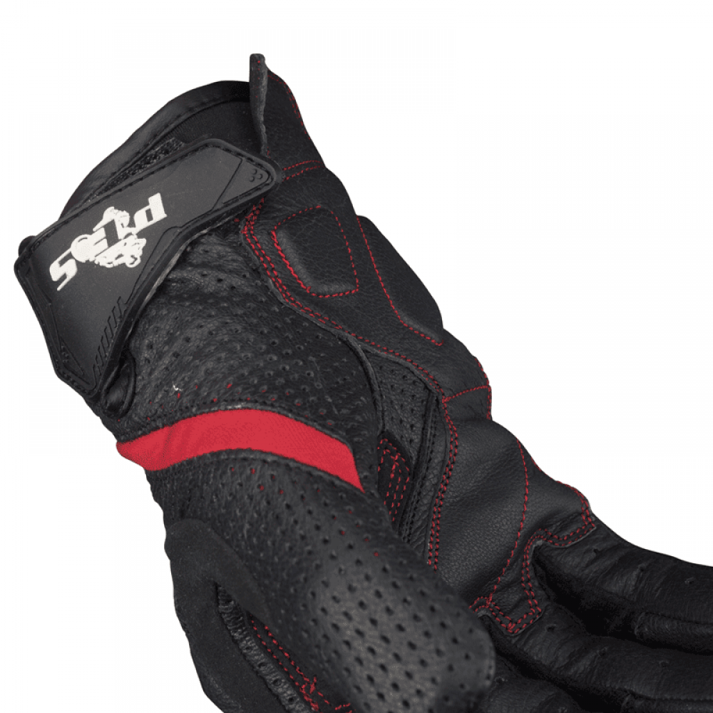 PES Perforated Leather Motorcycle Gloves – Carbon Protection, Touchscreen, Ventilated, Red